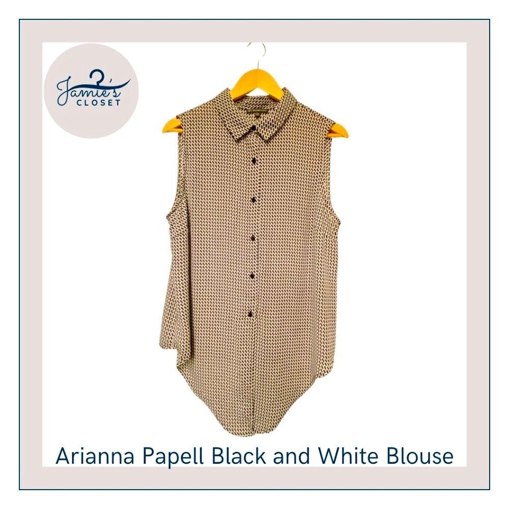 Arianna Papell Sleeveless Black and White Blouse - Women's Size Large